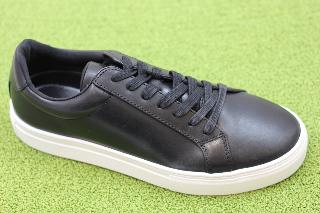Mens Paul Sneaker - Black Leather Side Angle View