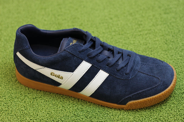 Women's Harrier Sneaker - Navy/Off White Suede/Leather Side Angle View