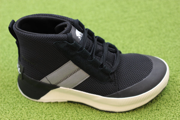 Women's Out N About Mid Sneaker - Black Waterproof Mesh Side Angle View