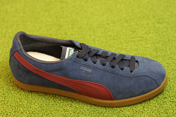 Unisex Brasil Sneaker - Blue/Burgundy Suede/Leather Side Angle View