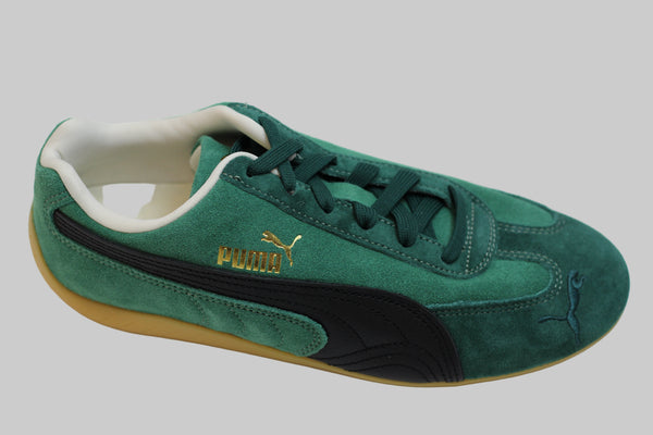 Unisex Speedcat OG Sneaker- Green/Black Suede/Leather Side Angle View