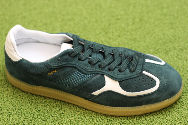 Womens Rife Sneaker- Green Suede/Leather Side Angle View