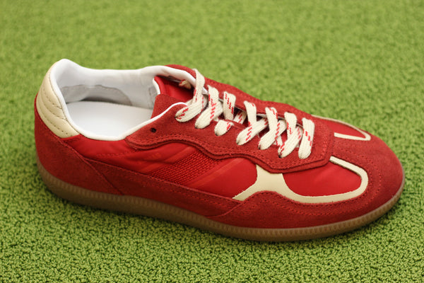 Womens Rife Sheen Sneaker- Red Suede/Nylon Side Angle View