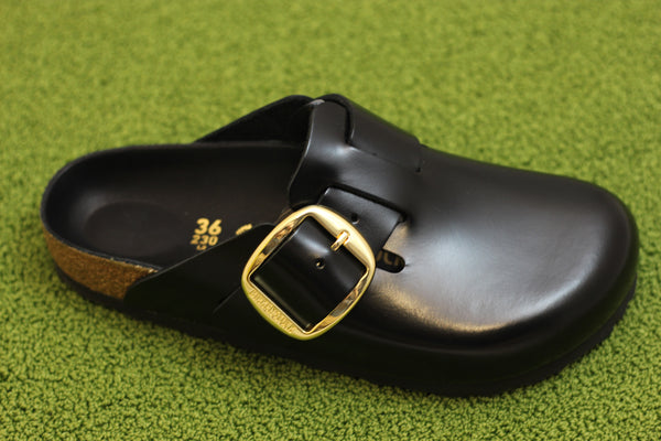Women's Boston Big Buckle Clog - Black Amalfi Leather Side View 