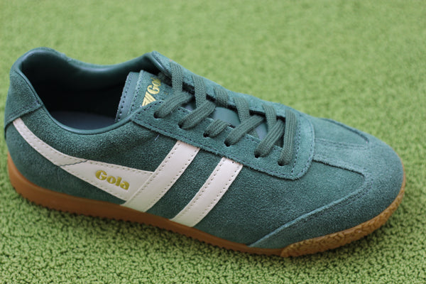 Women's Harrier Sneaker - Evergreen/Off White Suede/Leather Side Angle View