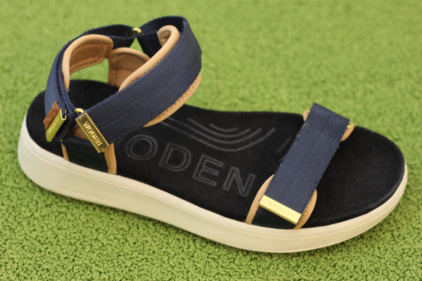 Womens Line Sandal - Navy Textile Side Angle View