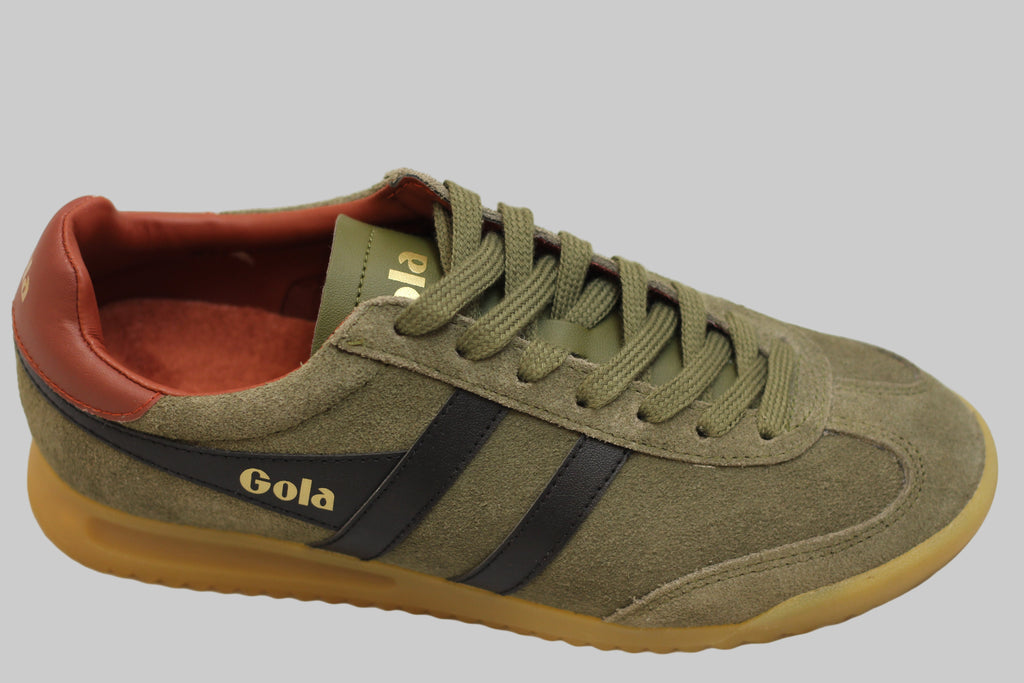 Men's Torpedo Sneaker - Khaki/Black/Rust Suede/Leather Side Angle View