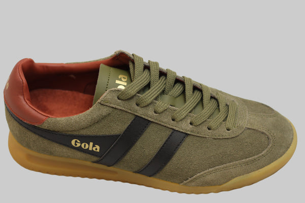 Men's Torpedo Sneaker - Khaki/Black/Rust Suede/Leather Side Angle View