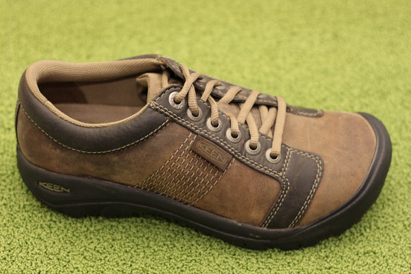 Keen Men's Austin Casual Waterproof Shoe- Brown Leather Side Angle View