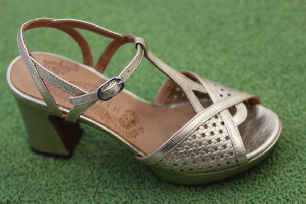 Women's Kegy Sandal - Champagne Leather Side Angle View