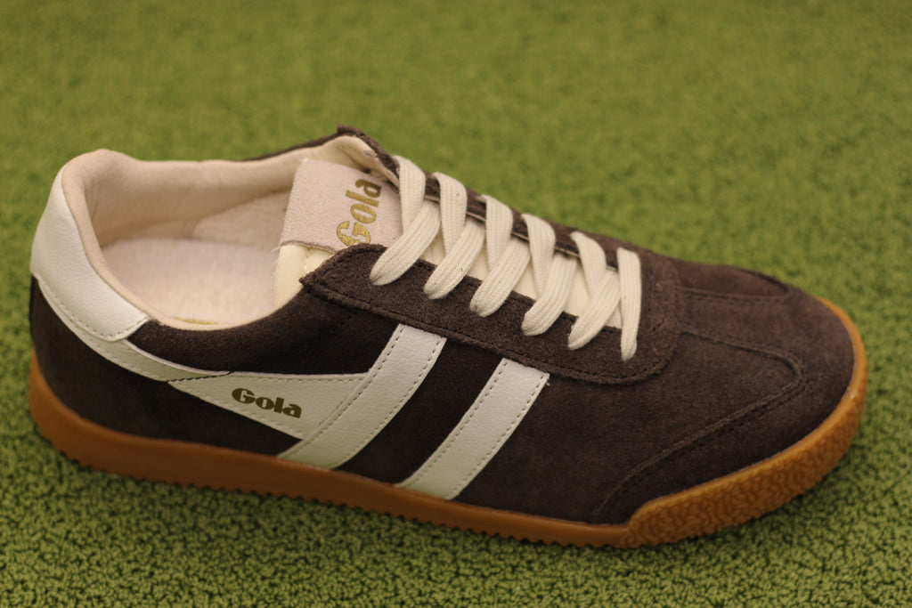 Women's Elan Sneaker - Mocha/White Suede/Leather Side Angle View