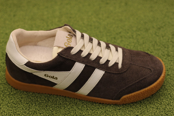 Women's Elan Sneaker - Mocha/White Suede/Leather Side Angle View