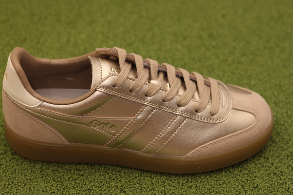 Women's Viper Sneaker - Gold/Gum Leather/Suede Side Angle View