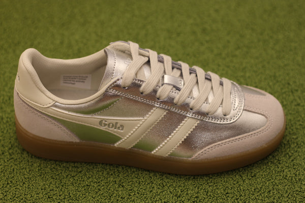 Women's Viper Sneaker - Silver/Off White Leather/Suede Side Angle View