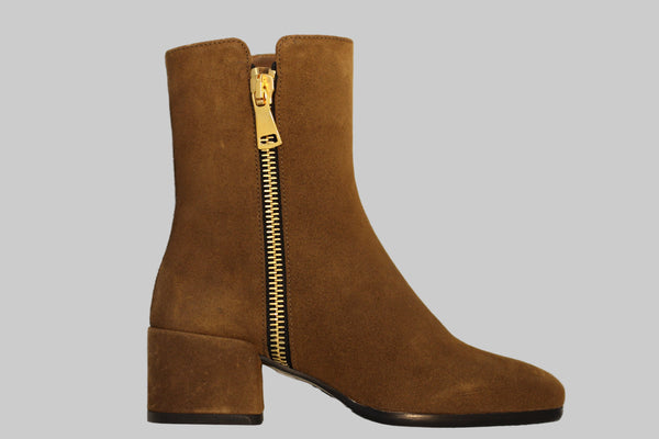 Women's 21947 Zip Boot - Dark Brown Suede Side View