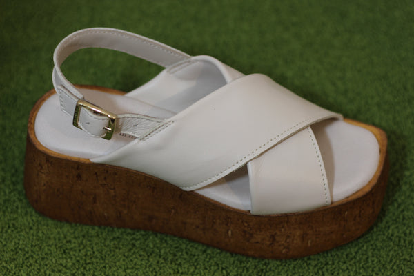 Women's Fritzy Sandal - Beige Leather Side Angle View