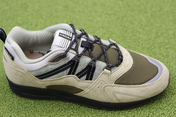Unisex Fusion 2.0 Sneaker - Pale Olive/Jet Black Suede/Cordura Nylon Side Angle View