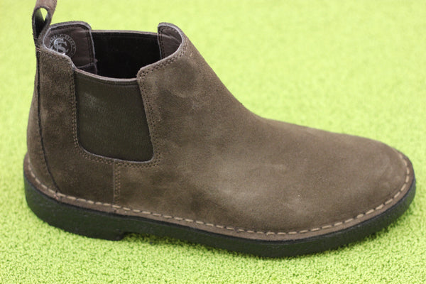 Men's Desert Chelsea Boot - Dark Brown Suede Side Angle View