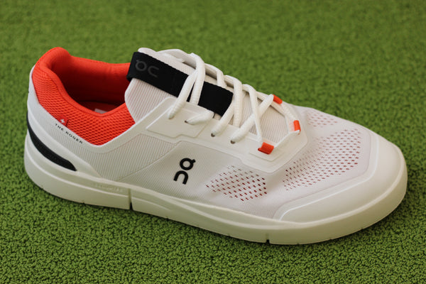 Mens Roger Spin Sneaker - White/Spice Mesh Side Angle View