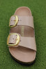 Women's Arizona Big Buckle Sandal - Beige Patent Leather Top View