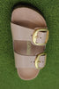 Women's Arizona Big Buckle Sandal - Beige Patent Leather Top View