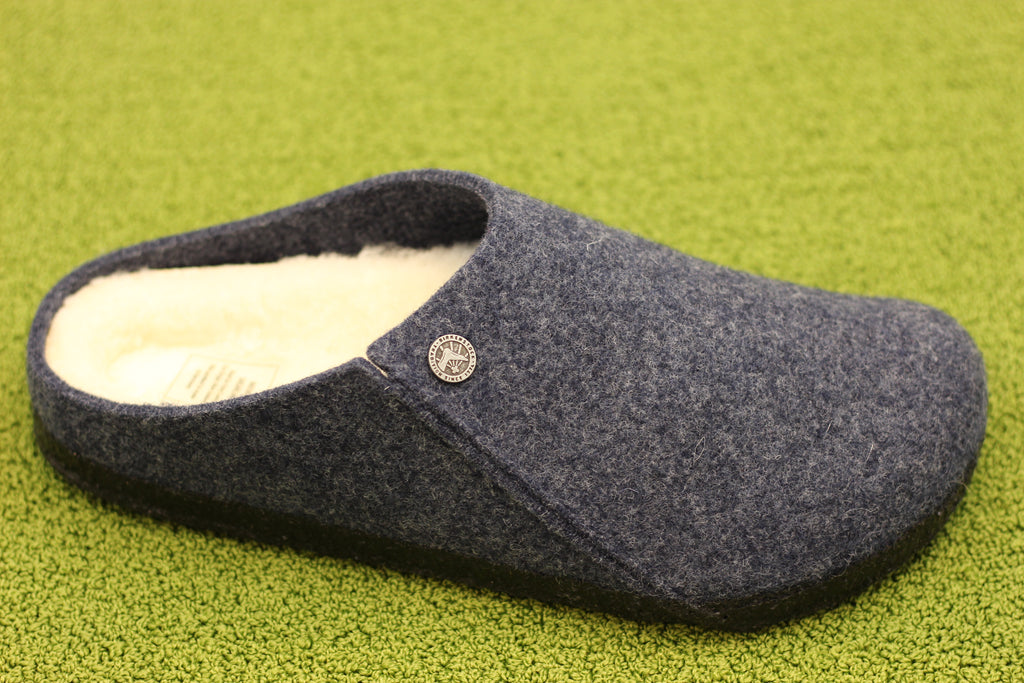 Mens Zermatt Slipper - Dark Blue Wool/Shearling Side Angle View