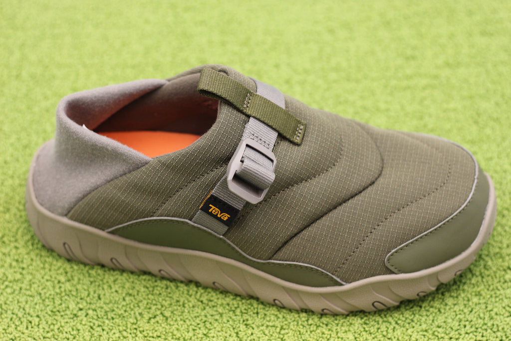 Men's Reember Camp Slipper- Olive Nylon Side Angle View