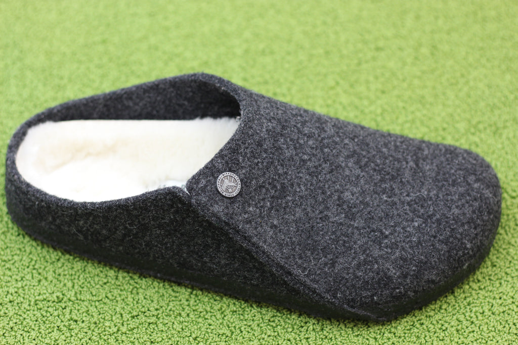 Mens Zermatt Slipper - Anthracite Wool/Shearling Side Angle View