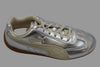 Womens Speedcat Sneaker- Silver/White Leather Side Angle View