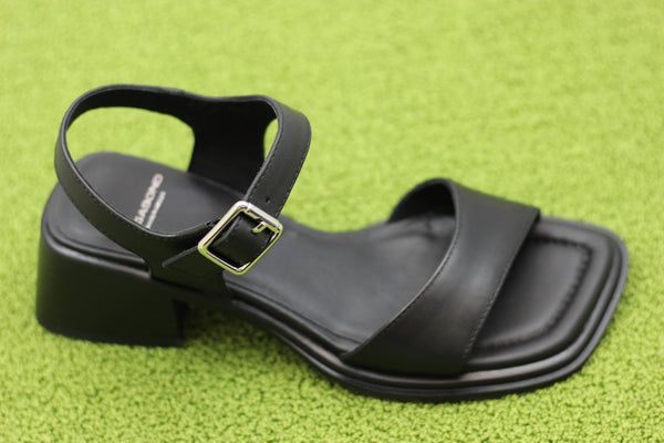 Womens Ines Heel Sandal - Black Leather Side Angle View