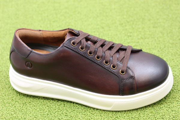 Men's Goswell Tie Sneaker -  Brown Leather Side Angle View