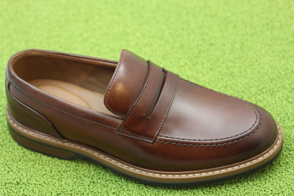 Men's Aldwin Step Penny Loafer - Mid Tan Leather Side Angle View