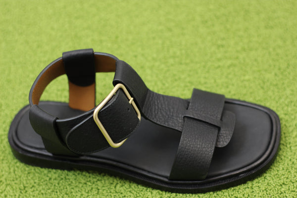Women's Ramone Sandal- Black Leather Side Angle View