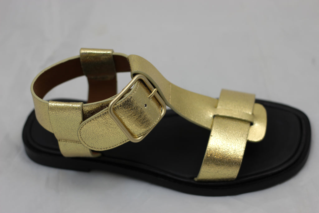 Women's Ramone Sandal- Gold Leather Side Angle View