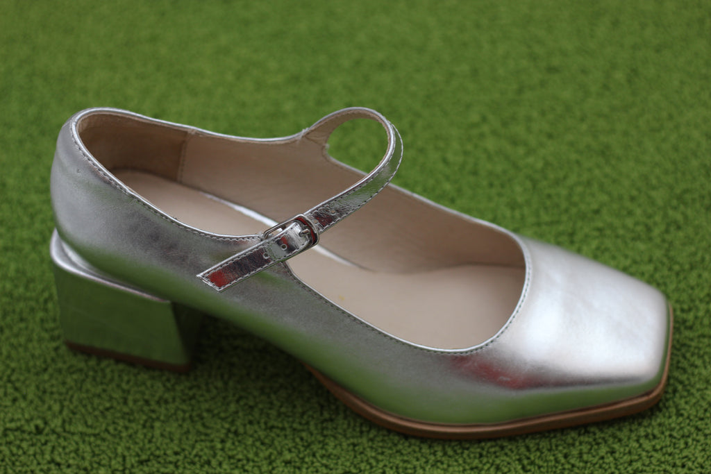 Women's Christopher Mary Jane - Silver Calf Side Angle View