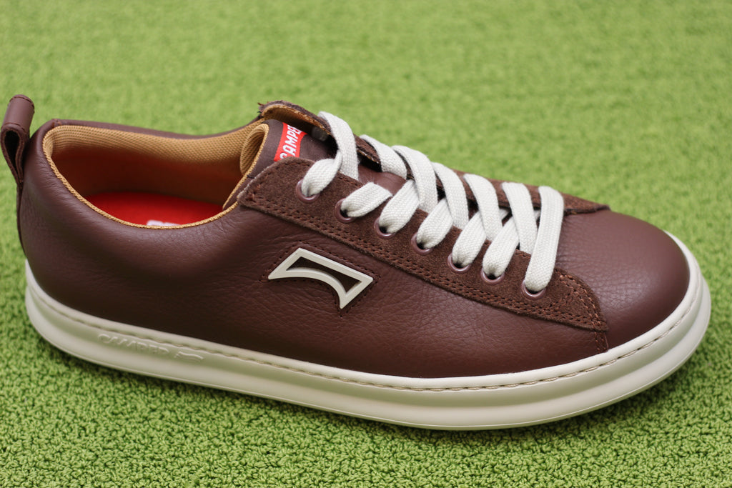 Mens Runner Sneaker - Brown Leather Side Angle View