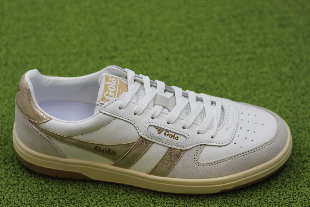Women's Hawk Sneaker - White/Gold Leather/Suede Side View