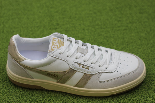 Women's Hawk Sneaker - White/Gold Leather/Suede Side View