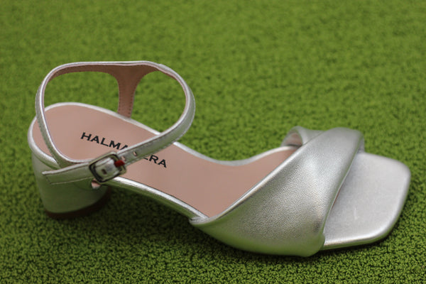 Women's Dally02 Heel Sandal - Silver Leather Side Angle View