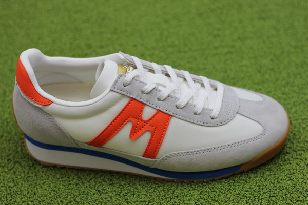 Unisex Mestari Sneaker - White/Flame Nylon/Suede/Leather Side Angle View