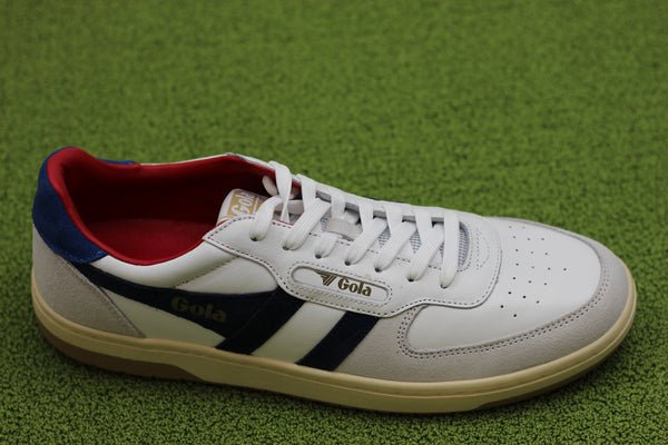 Men's Hawk Sneaker - White/Navy Leather/Suede SIde Angle View