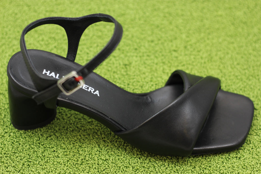 Women's Dally02 Heel Sandal - Black Leather Side Angle View