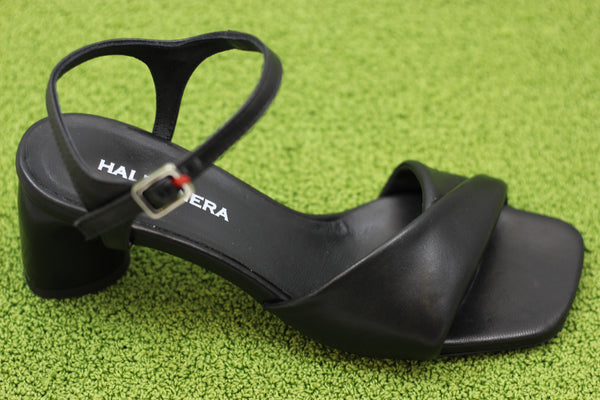 Women's Dally02 Heel Sandal - Black Leather Side Angle View