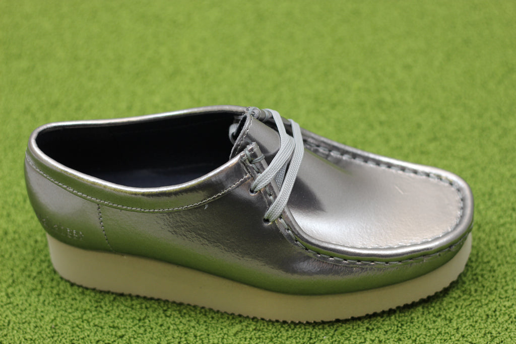 Women's Wallabee - Silver Patent Leather Side Angle View