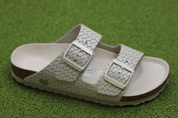 Women's Arizona Woven Emboss Sandal- Ecru Leather Side Angle View