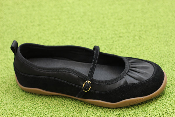 Women's Pulse Mary Jane Sneaker- Black Suede Nylon Side Angle View