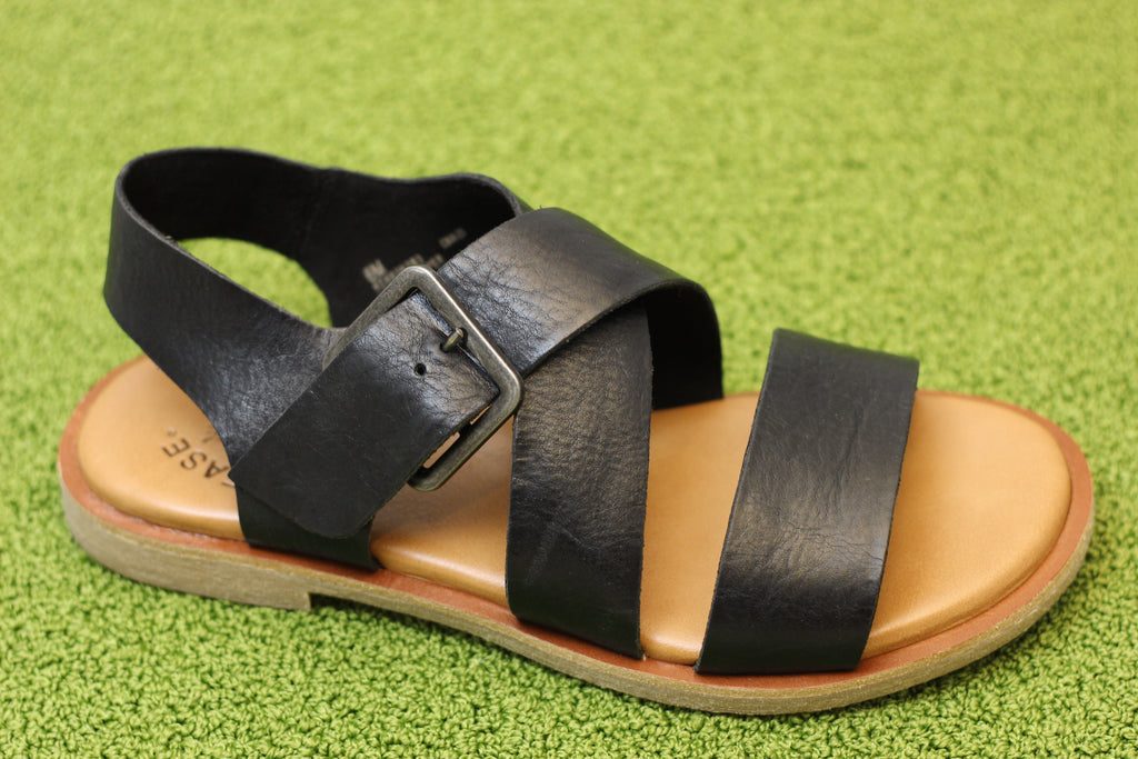 Women's Dara Sandal - Black Leather Side Angle View
