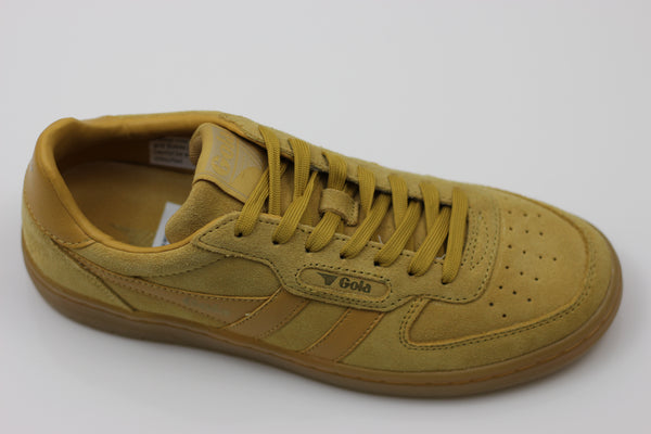 Women's Hawk Sneaker - Mustard Suede Side Angle View