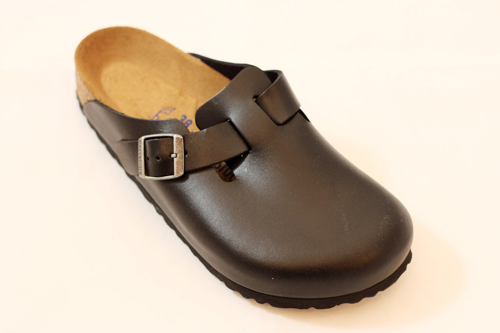 Birkenstock Womens Boston Clog - Black Leather Front Angle View
