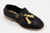 U-Dot Women's Tassle Slip On - Black/Gold Leather